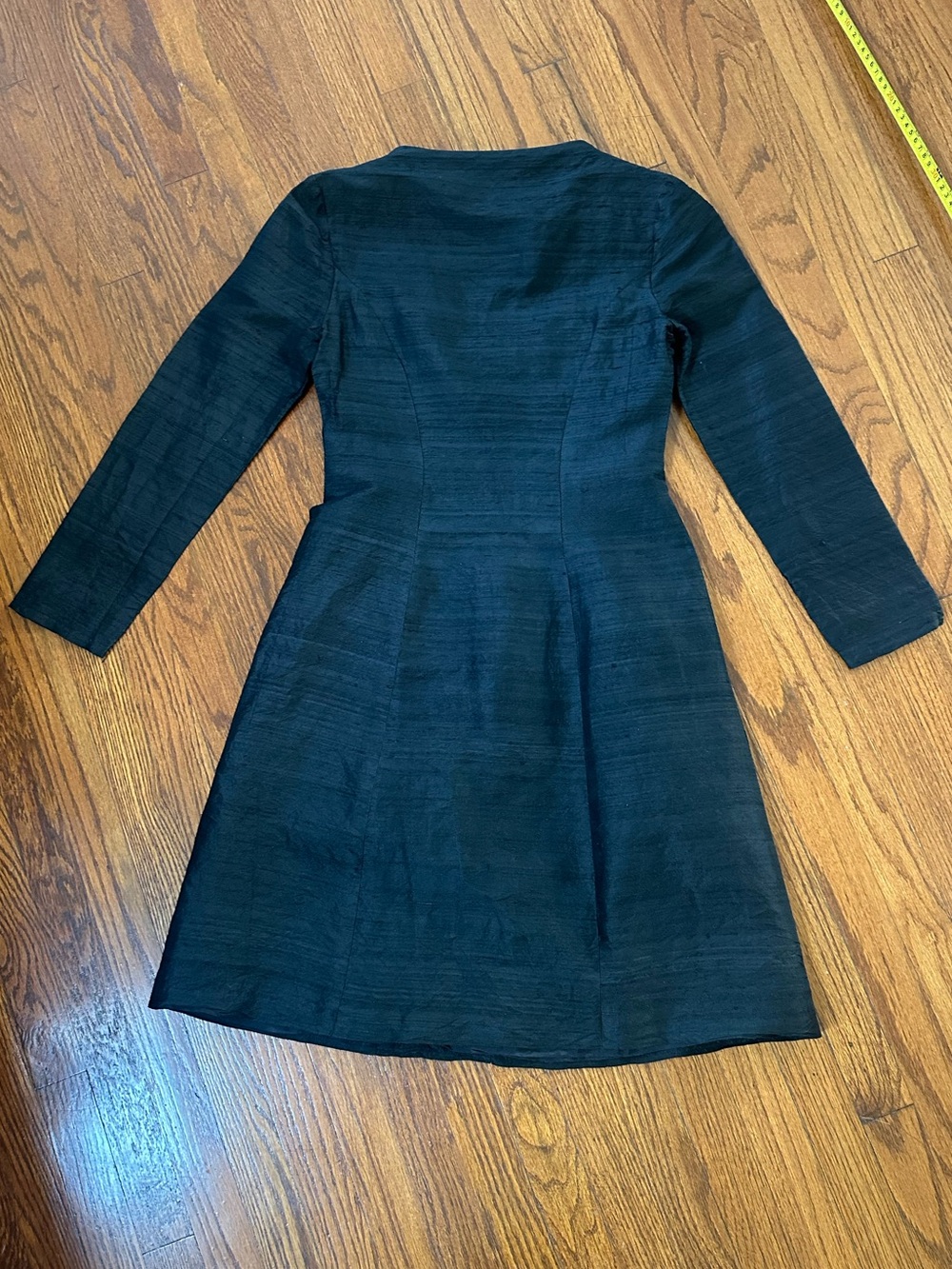 Raw Silk Handmade Black Long-Sleeve A-Line LBD